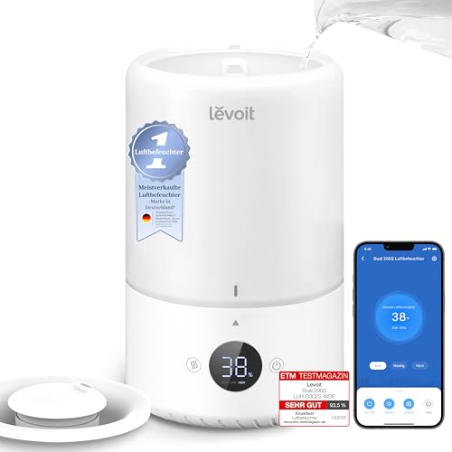 Levoit 19dB leise Top-Fill Luftbefeuchter, Smart Humidifier für...