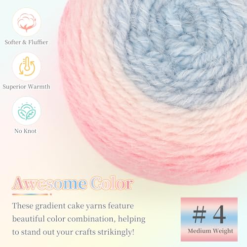 Image of Aeelike Ombre Yarn for Crocheting, 2 PCS Colorful Gradient Yarn #4 Medium, Each 190g(6.7 oz) 400m(437.5 Yards) 71% Acrylic 29% Nynon, Soft Cake Crochet Yarns for Blanket, Scraves, Sweaters, Color D