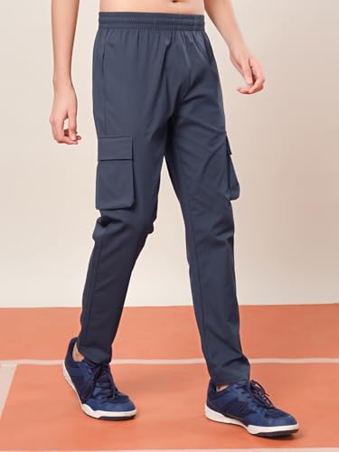Image of TECHNOSPORT Boys' Solid Straight Fit TS Flexi Cargo Trackpants Drawstring 4-Pocket Polyester Joggers for Sports Play School UPF50+ Anti Odour