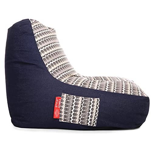 Image of Style Homez Urban Design Denim Canvas Polka Dots Printed Chair Bean Bag XXL Size Filled with Beans Fillers