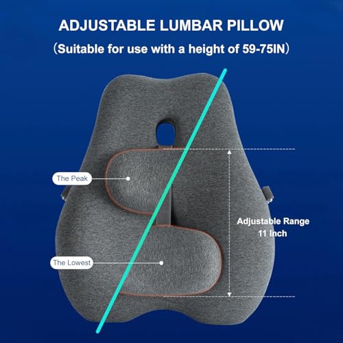 Image of Grin Health SitCorrect 2-in-1 Customizable Orthopedic Lumbar Support Cushion - Adjustable Dual-Panel Memory Foam Backrest Pillow with Moveable Pad for Tailored Posture Correction for Office Chair