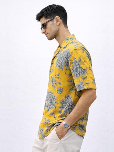 Image of Veirdo Men's Printed Camp Collar Shirt, Oversized Fit, Short Sleeve Casual Resort Wear, Button-Down Summer Shirt for Men, Cotton Fabric (Sizes S to 2XL)