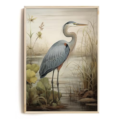 Egret Canvas Wall Art Blue Heron Picture Watercolor Bird Artwork
