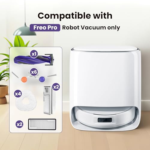 Image of 16 Pcs Replacement Accessories kit for Narwal Freo Pro Robot Vacuum Cleaner | 1 Main Roller Brush, 2 Dust Bags, 2 Hepa Filters, 4 Mop Pads, 6 Side Brush, 1 Clean Tool, Narwal Freo Pro accessories