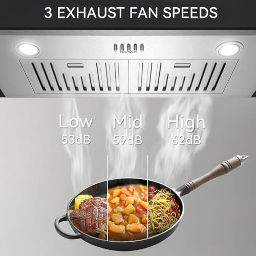 Hermitlux 30 inch Built-in/Insert Range Hood, 600 CFM 3 Speed Vent Hood, Ducted/Ductless Convertible, Stainless Steel Range Hoods with Bright LED Light, Baffle Filters and Charcoal Filters by Hermitlux - Image 2