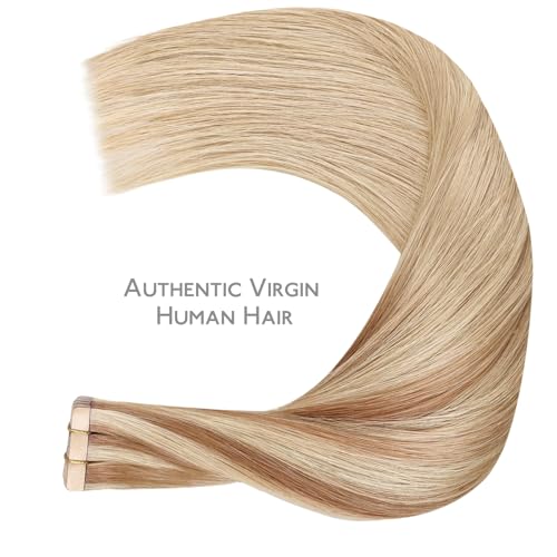 Image of WENNALIFE Tape in Hair Extensions Human Hair, 20pcs 30g 10 inch Ash Beige Blonde Blend Remy Hair Extensions Straight Human Hair Tape in Extensions Skin Weft Tape Extensions Human Hair