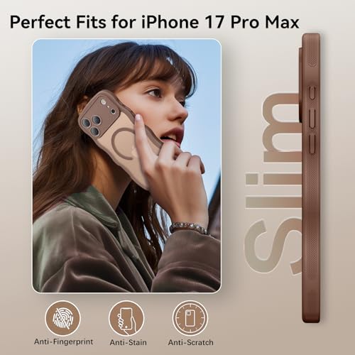 Image of YINLAI for iPhone 17 Pro Max Case 6.9-inch [Compatible with MagSafe] [Soft Silicone] [Curly Wave] [Anti-Fingerprint] [Full Body Military Shockproof], Brown