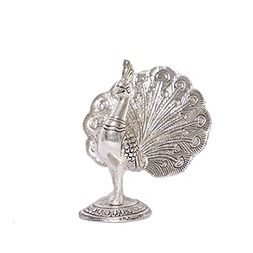 Image of KridayKraft Peacock Metal Statue Idol Decorative Showpiece Feng Shui As Table Top Figurine for Living Room Bedroom Home Office Decor for Decoration & Gifting Purpose (Silver)