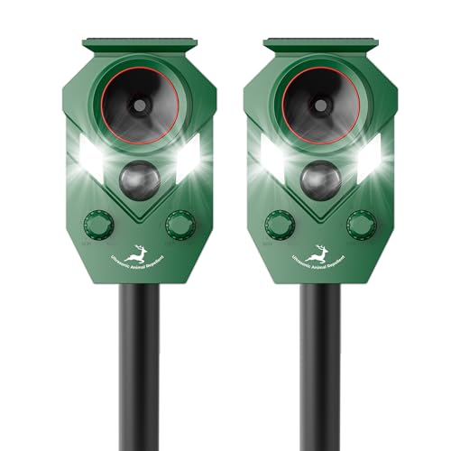 2 Pack of X-PEST Solar-Powered Ultrasonic Animal Repellent for Outdoor Yard, Waterproof Cat...