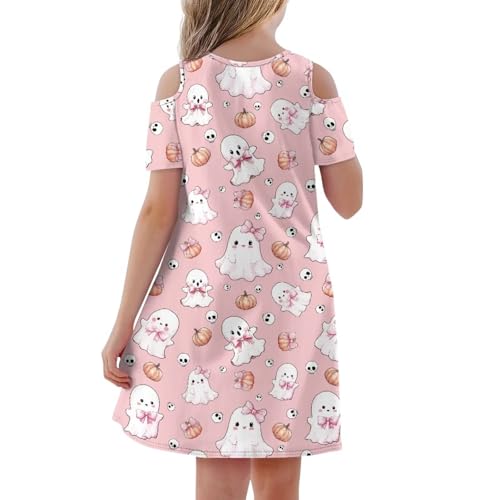 Short Sleeve Dresses for Girls Cold Shoulder Holiday Shirt Dress with Pockets2