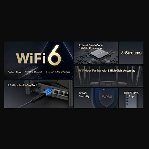 Image of Mercusys MR90X AX6000 8-Stream Wi-Fi 6 Router | 6000 Mbps Tri-Band Wireless 2.5 Gbps Muti - Gigabit Port | 4x4 MU-MIMO | Smart WiFi Connect | WPA3
