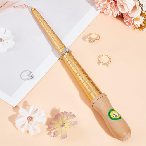 Unicraftale TOOL-WH0159-31-US12 1Pcs Us Ring Sizing Measuring Tool Sizes 1-13 Brass Ring Mandrel Ring Sizing Mandrel Rods For Accurate Measurements With Wood Handle Stick Mandrel Jewelry Sizing thumb #1