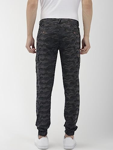 Image of The Indian Garage Co Men Slim Fit Solid Mid-Rise Cuffed Cargos