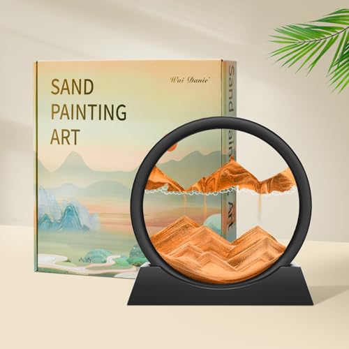 Wai Danie Cuadros de arena para girar en 3D Sandscape el arte de arena en aguas profundas pintura de arena regalos reloj arena decoración astética oficina salón escritorio adultos niños (Dorado, 7')