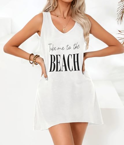 Image of elescat Womens Swimsuit Cover Up Summer Sleeveless T Shirt Beach Dress Tank Bikini Coverups 2026