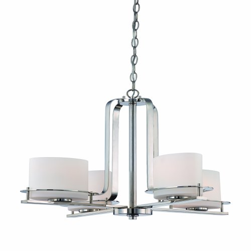 Nuvo Lighting 60/5104 Loren Four Light Chandelier 60 Watt A19 Max. Etched Opal Glass Polished Nickel Fixture