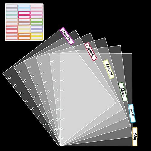 6 Pcs Blank Binder Happy Planner Dividers, 7 x 9.25in Happy Planner Notebook Dividers for 9-Discs Classic Happy Planners, with 30 Pcs Stickers, Perfect for Sectioning Your Planner, Semi-Transparent