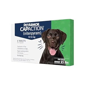 PetArmor CAPACTION (nitenpyram) Oral Flea Treatment for Dogs, Fast Acting Tablets Start Killing Fleas in 30 Minutes, Dogs Over 25 lbs, 6 Doses (Pack of 1) (Packaging May Vary)