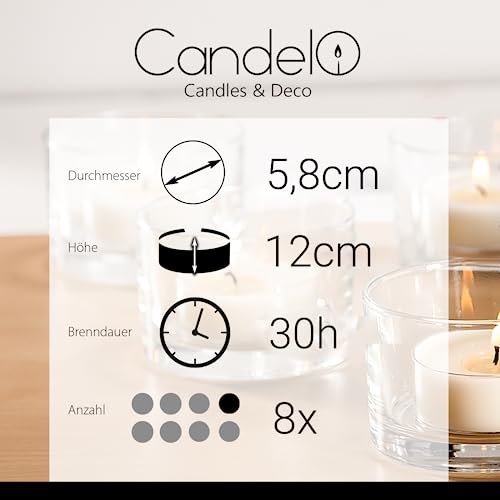 Candelo 8er Set Premium Kerzen Weihnachten Stumpenkerzen - Dunkelrot - 5,8cm x 12cm - Weihnachtskerzen für Adventskranz - Advent Kerze Weihnachtsdeko