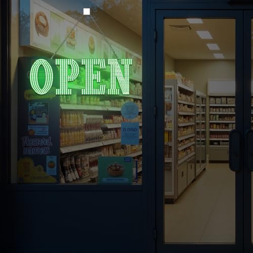 Image of 30 inchx10 inch Large LED Open Sign for Business - Unique Design super Bright Open Signs With chain - High Visibility for Stores, Bar, Hotel, Retail Shops,Window, Salon, Restaurant, Office (Green, 30*10inch)
