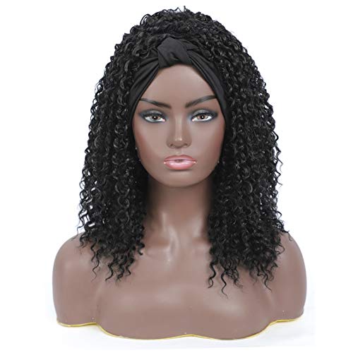 Headband Wig Kinky Curly Synthetic Wigs for Black Women Heat Resistant Fiber, 18inch, Natural Black