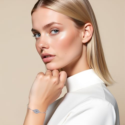 Evil Eye Bracelets Evil Eye Bracelet for Women Sterling Silver 925 Greek 5 Dainty Blue Lucky Chain Link Charm for Protection Jewelry Mothers Day Gifts2