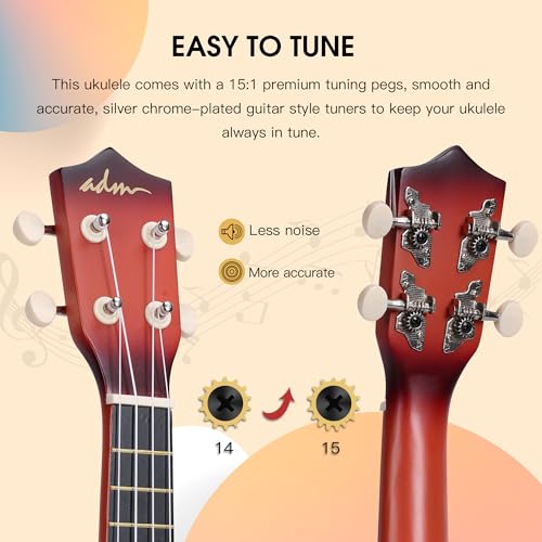 Image of ADM Ukulele for Beginners Hawaiian Wood Ukelele Kit for Kids Adult Student Starter Professional Ukalelee Pack Bundle with Free Lessons Gig Bag Strap Nylon String Tuner (Brownbrust, 21 Inch)