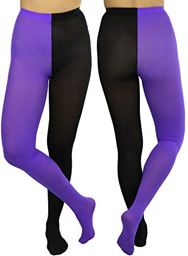 Image of ToBeInStyle Women's Two Toned Vibrant Jester Contrast Opaque Multicolored Tights