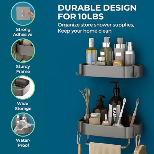 Image of Dangfly Wall-Mounted Stainless Steel Shelf with Towel Holder & Hooks - Chrome Finish Bathroom Organizer for Home & Hotel Use (2 Pcs Bath Shelf)