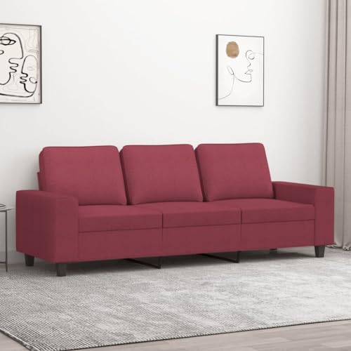Emmtore Sofá de 3 plazas de Tela Rojo Tinto 180 cm