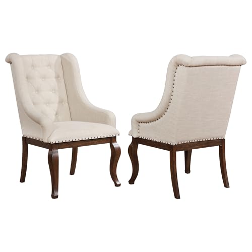 Glen Cove Arm Chairs with Button Tufting and Nailhead Trim Antique Java and Cream (Set of 2) 110313
