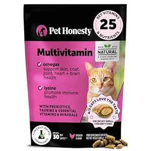 Cat Multivitamin Crunchy & Creamy Chews – Cat Treats for Health + Immune, Joint Support, Skin & Coat, & Digestion – Vitamins with Omega 3s, Lysine & Probiotics (30 Day Supply)
