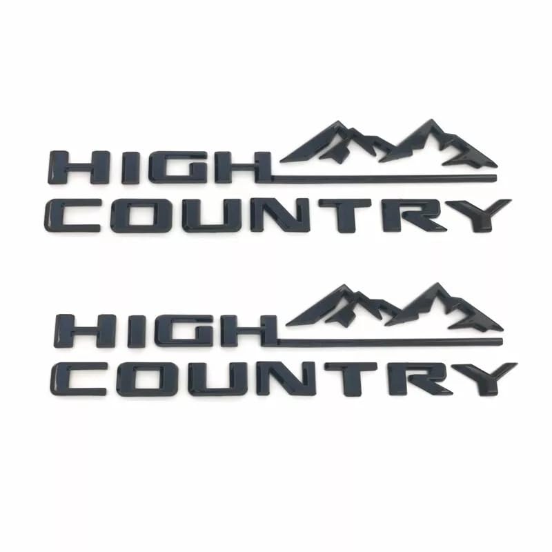 Image of 2Pcs High Country Emblems Side Door Letter Logo Car Badge Nameplate Replacement for 2019-2025 Tahoe Silverado (2Pcs Side Emblems - Glossy Black)