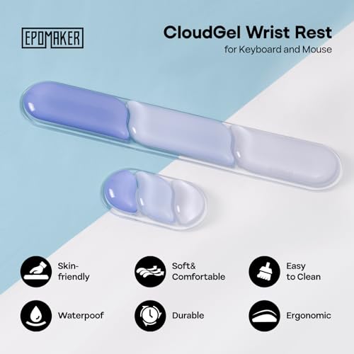 Image of EPOMAKER CloudGel Wrist Rest for Keyboard and Mouse, 2 Pieces | Silicone Wrist Support, Anti-Slip Rubber Bottom, Ergonomic Design, Suitable for Office /Computer /Laptop /Gaming (Blue)