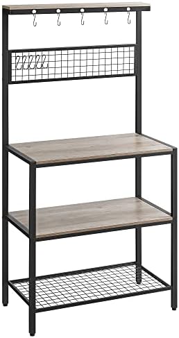 VASAGLE Bakers Rack, Coffee Bar, 3 Shelves, 10 Hooks, Adjustable ...
