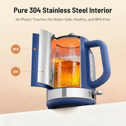 Image of PARIS RHONE Retro Stainless Steel Electric Kettle, 1.7L Cordless Hot Water Tea Kettle with Thermometer, 1500W Fast Heating, LED Indicator, Auto Shut-Off & Boil Dry Protection