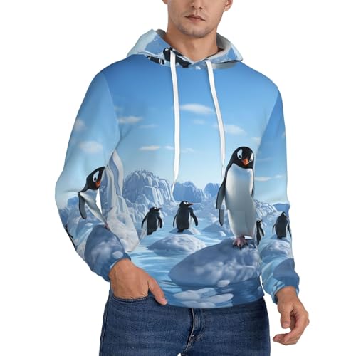 Men's Fleece Pullover Hoodie Long Sleeve Hooded Penguin Antarctica Ice Sweatshirt Casual Shirts With Pockets