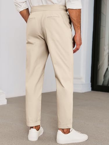 Runcati Mens Chinos Cotton Pants Slim Fit Pleated Front Dress Pants Casual Stretchy Tapered Trousers3