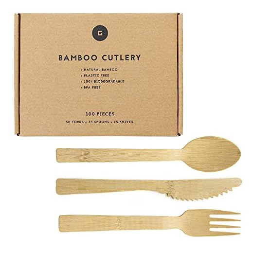 Gongi Bamboo Disposable Cutlery Set - Eco-friendly, Compostable, Biodegradable -100 Piece Total: 50 forks, 25 spoons, 25 knives