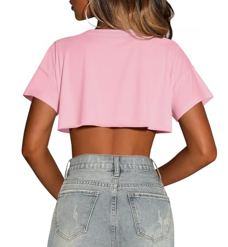 Image of Crop Tops for Women Oversized Short Sleeve T Shirts Crew Neck Cropped Tees