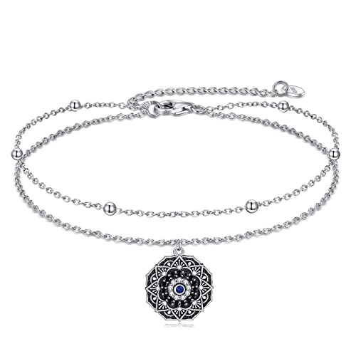 YONFQE Mandala Magic Eye Bracelet Sterling Silver Double Layer Chain