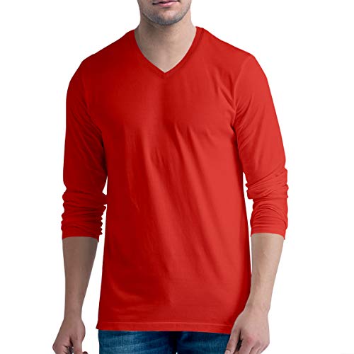 Image of Pooplu Men's Regular Fit Plain 100% Cotton V Neck Full Sleeves Multicolour Pootlu T Shirt. Casual, Trendy, Stylish Tshirts and Tees