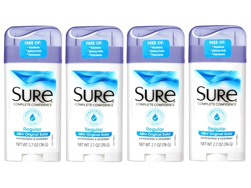 Sure Original Solid Anti-Perspirant Deodorant - 48 Hour Antiperspirant for Women and Men - Mandarin Buds, Airy Cotton, Musk Notes - Regular - 4 pc