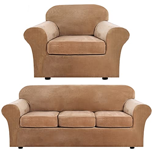 H.VERSAILTEX Velvet Plush Armchair Cover Bundles Sofa Cover for 3 Cushion Couch, Furniture Protector, Ultra Soft, Removable and Washable, Luggage