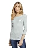 marc cain shirt damen Streifen-T-Shirt mit Herz-Stitching auf der Brust