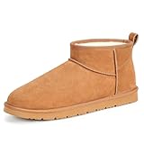 FIHCH Snow Boots for Men Genuine Suede Mens Winter Boots Outdoor Cozy Ankle Booties Faux Fur Lining Warm Fuzzy Footwear Chestnut Size 10.5