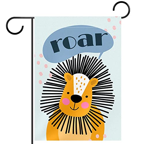 Drapeau de jardin lion dessin animé 30,5x45,7 cm déco extérieure saisonnière automne hiver