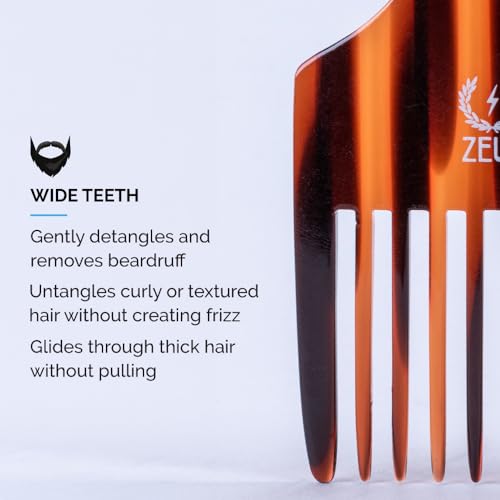 Peine Afro ZEUS 5.25" para cabello rizado y barba miniatura 4