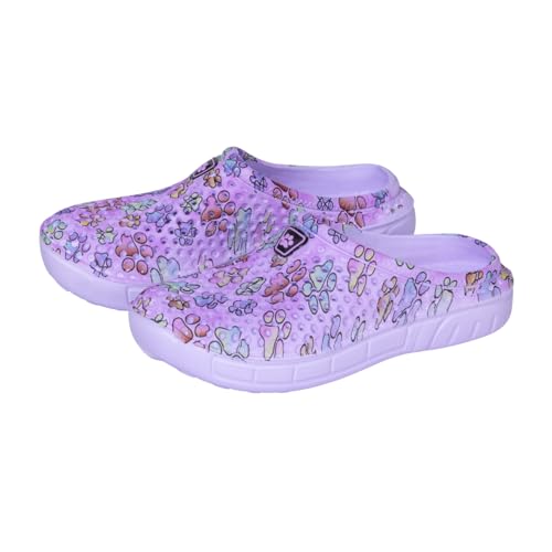 Rainbow Paw Clogs for Women Lightweight Slip On Breathable EVA Water Friendly Quick Dry Durable Animal Lover Shoes for Gardening (US Footwear Size System, Adult, Women, Numeric, Medium, 9, Outlined Pastel Paws)