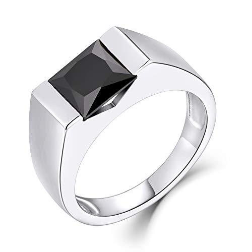 JO WISDOM 925 Sterling Silver Classical Plain Signet Black Wide Ring with 5A Cubic Zirconia,Jewelry for Women